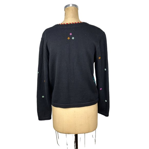 1990s Berek cat sweater with beading and applique' Size L Takako Sakon - Picture 3 of 8